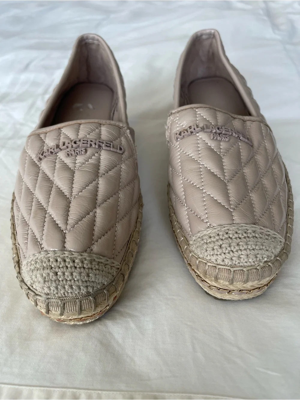 Karl Lagerfeld Paris Desta Logo‎ Quilted Nude Platform Espadrille Slip-On 6.5